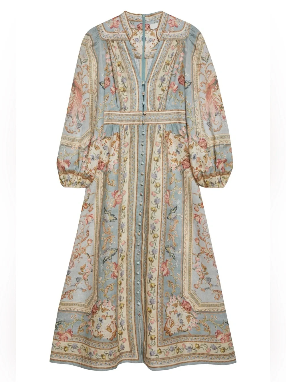 NEW: Zimmermann Roselight Plunge Long Sleeve Linen & Silk Midi Dress - US 6 (2) - Picture 4 of 4